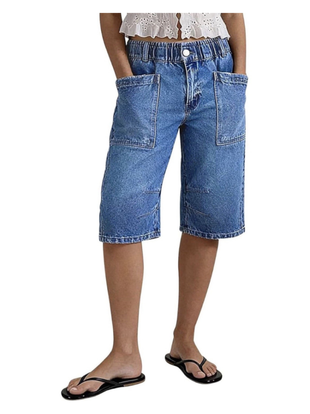 Flamingals Straight Leg High Rise Denim Bermuda Shorts for Women L